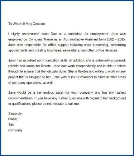 Example Of Employment Letter Of Recommendation Template Templateral 2778