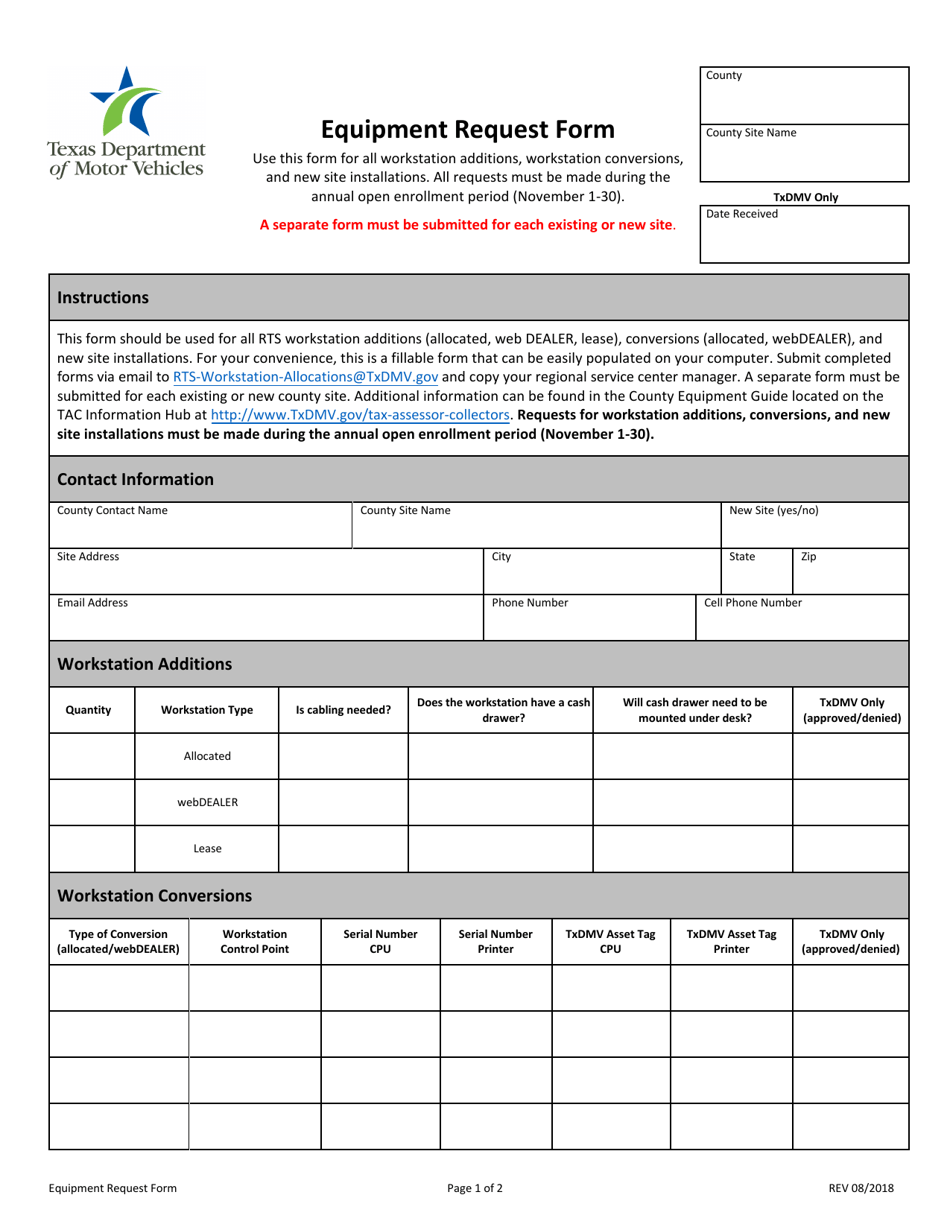 Example of Equipment Request Log Template