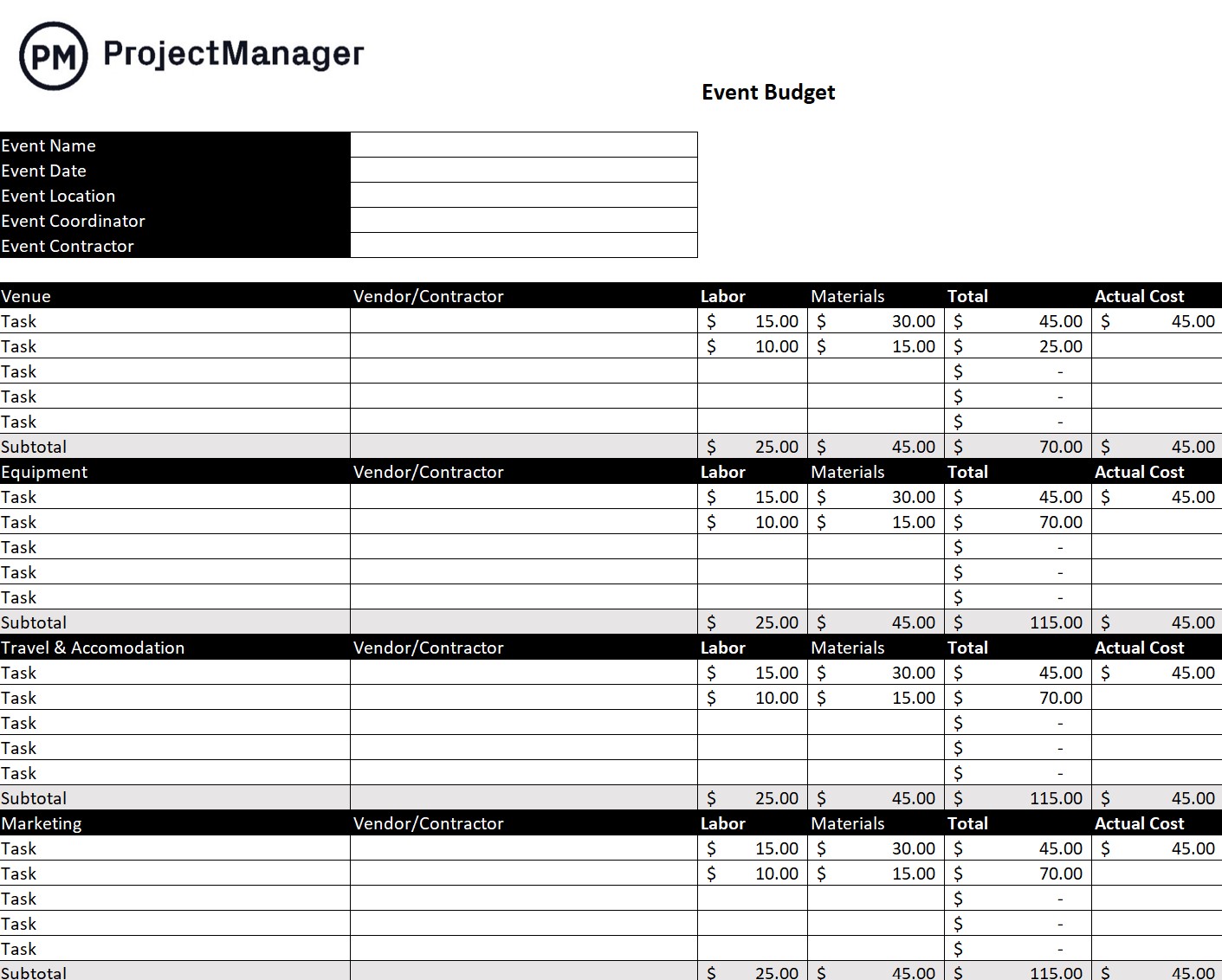 Example of Event Money Management Template