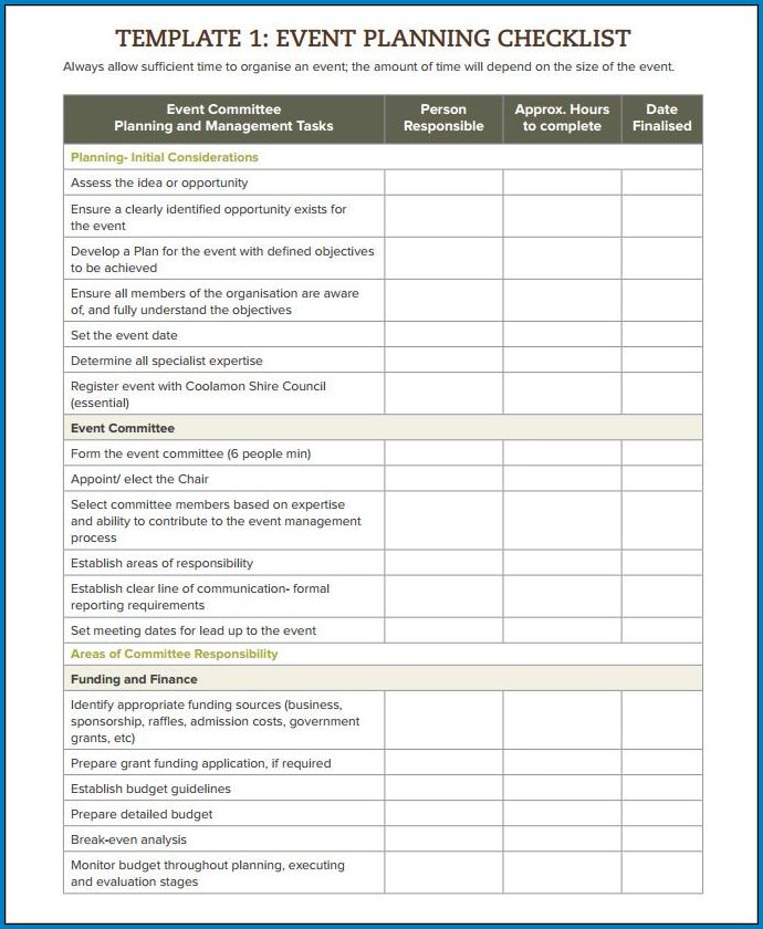 Example of Event Planning Template