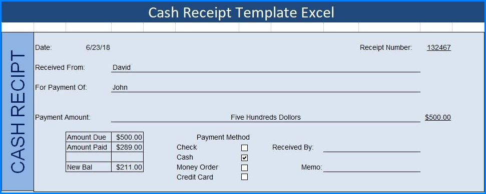 Example of Excel Receipt Template