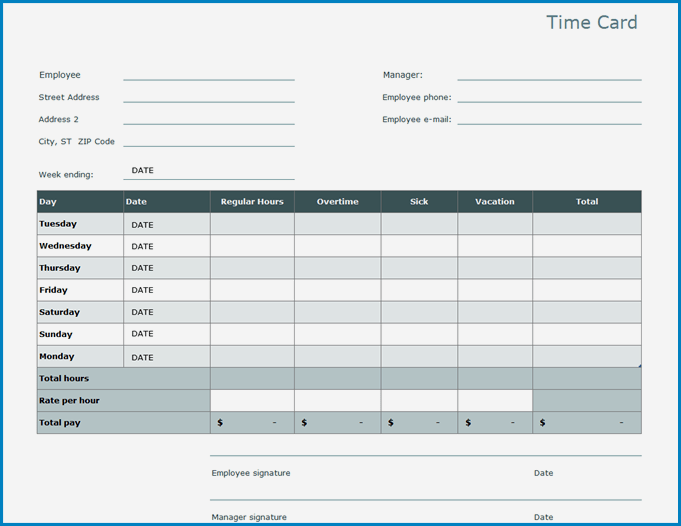 Example of Excel Timesheet Template | Templateral