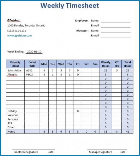 √ Free Printable Excel Weekly Timesheet Template