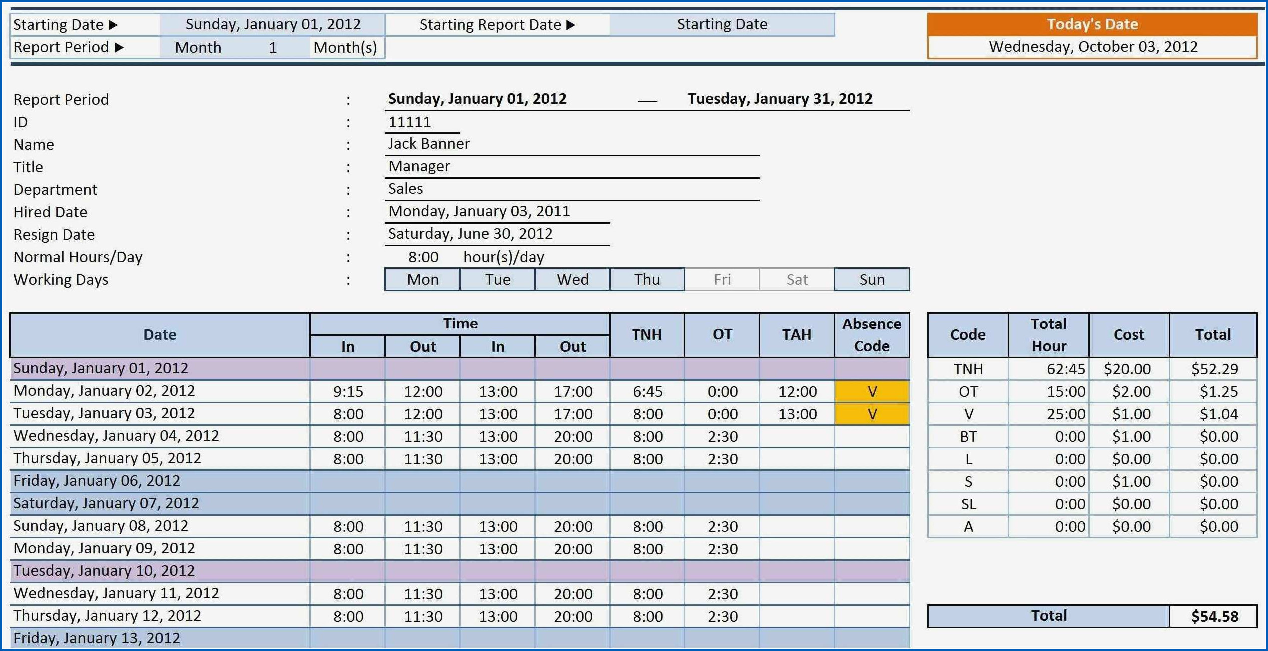  Free Excel Weekly Timesheet Template With Formulas