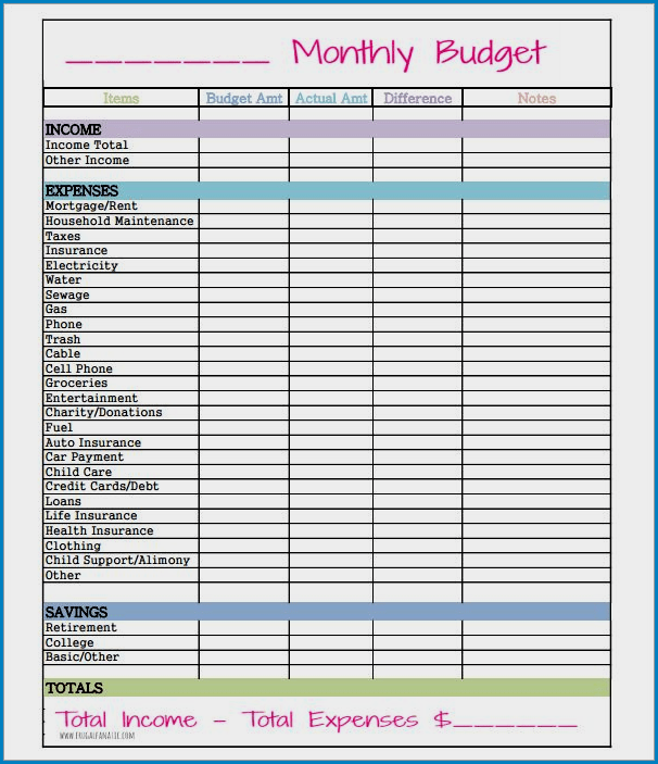 √ Free Printable Family Budget Template