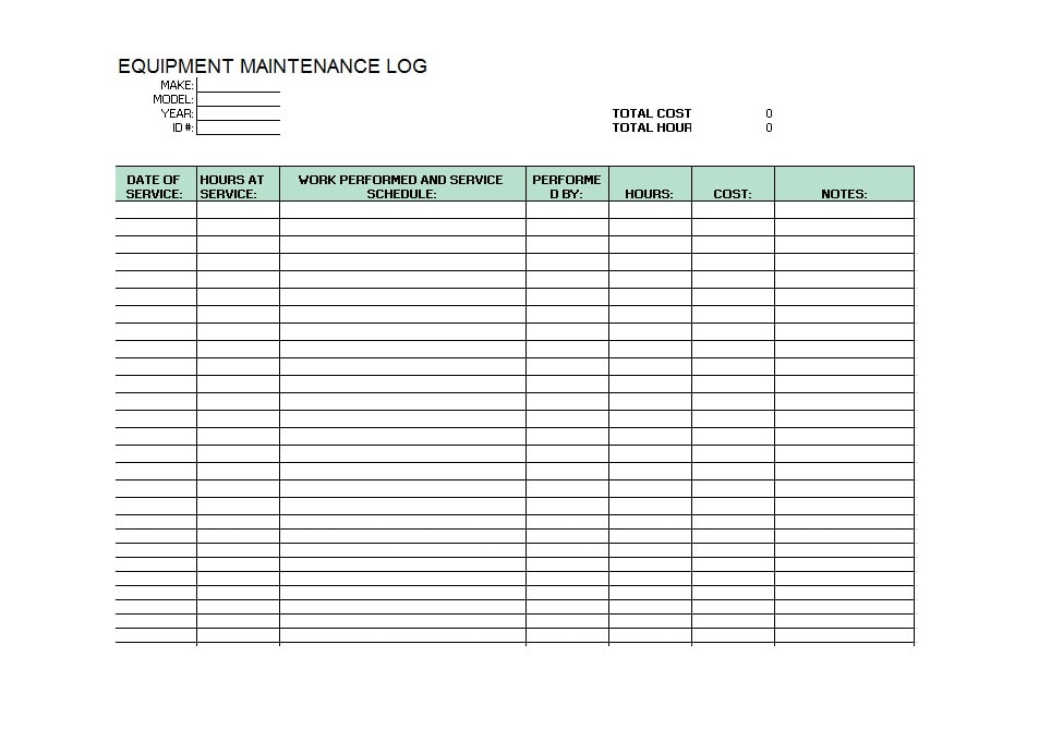 Example of Farm Equipment Maintenance Log Template