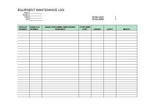 Example of Farm Equipment Maintenance Sheet Template