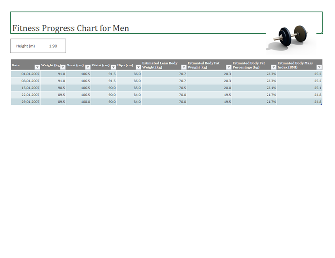 Example of Fitness Progress Tracker Template For Men