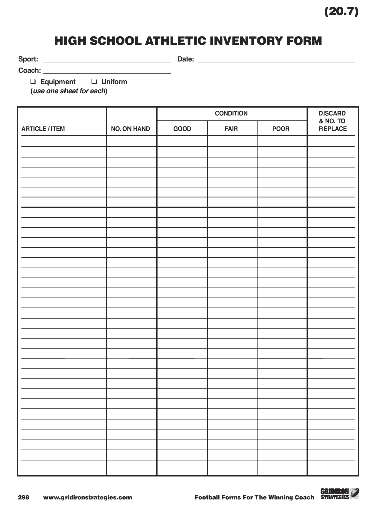 Example of Football Equipment Sign out Sheet Template