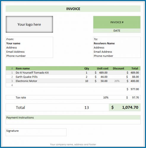 √ Free Invoice Template Excel