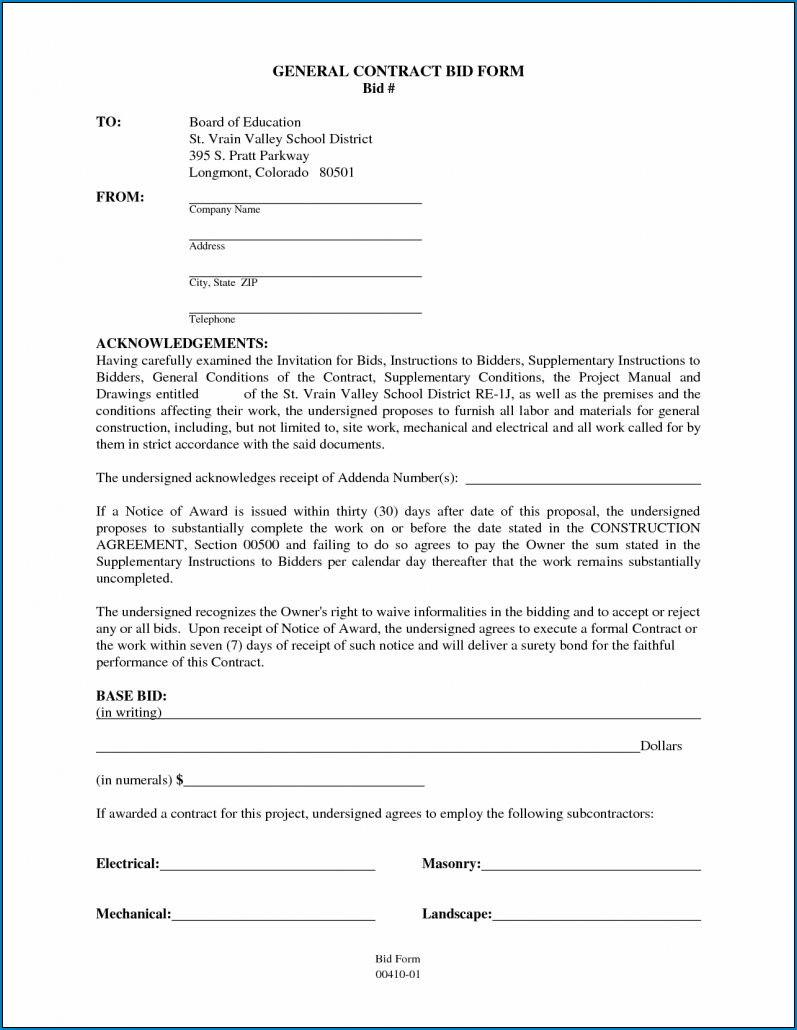 Example of General Contractor Agreement Template