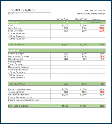 √ Free Printable Income Statement Template