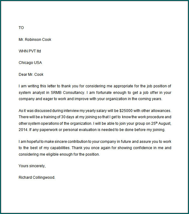 Example of Job Offer Letter Template