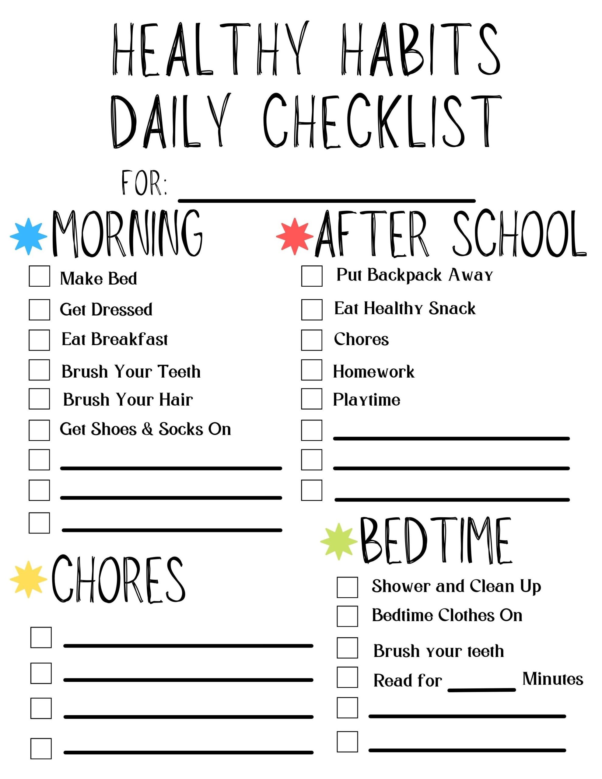 Example of Kid's Daily Activity Checklist Template