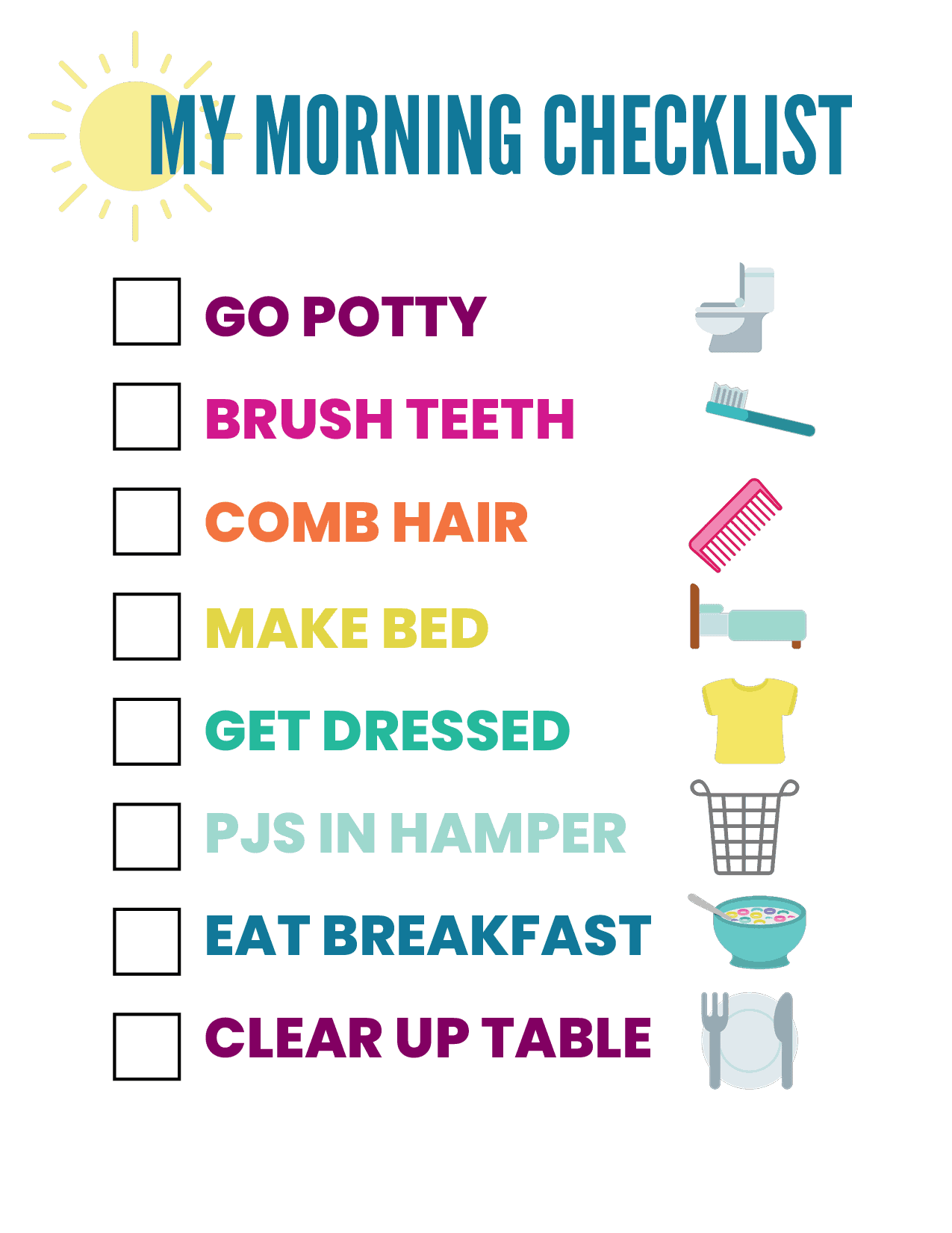 Example of Kid's Morning Checklist Template