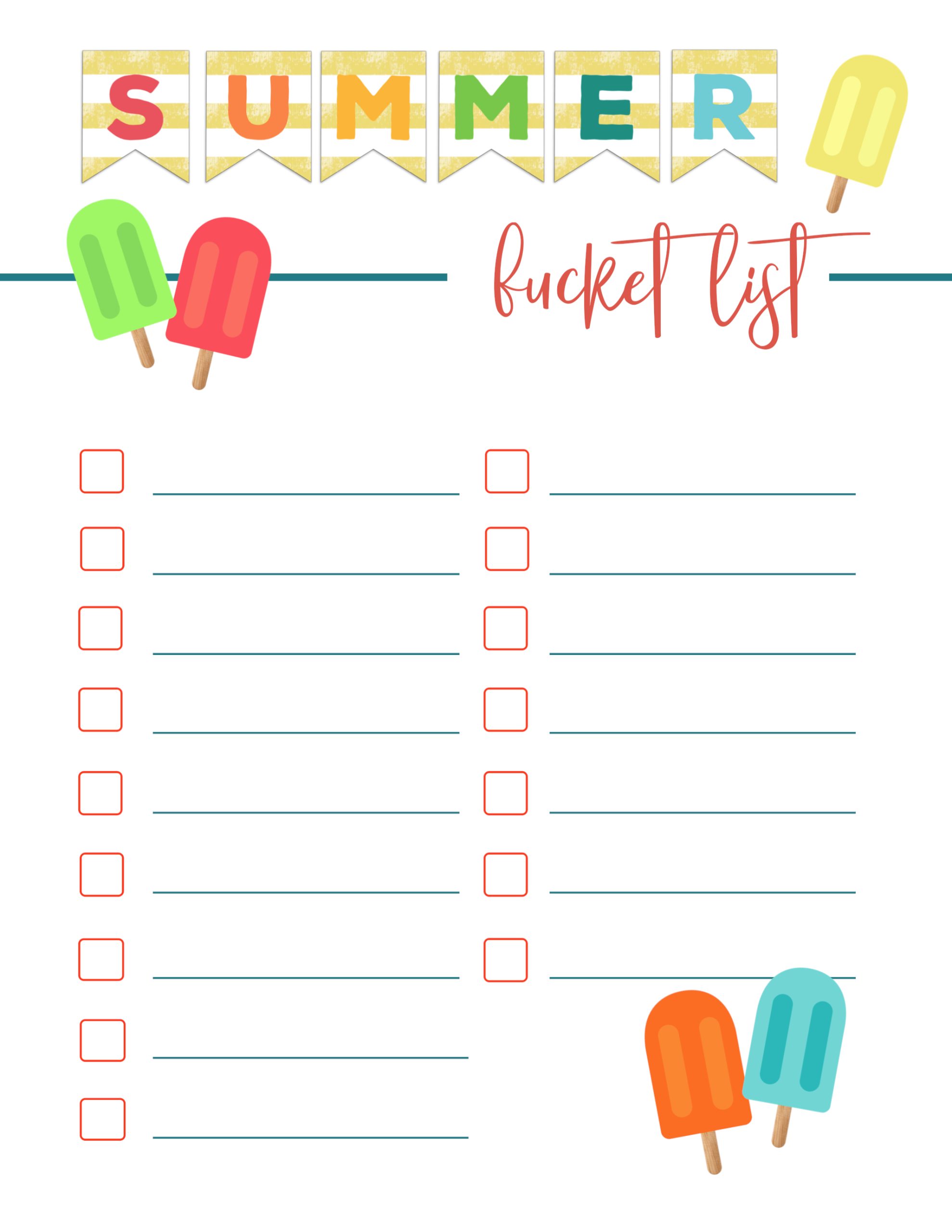 Example of Kid's Summer Activities Checklist Template