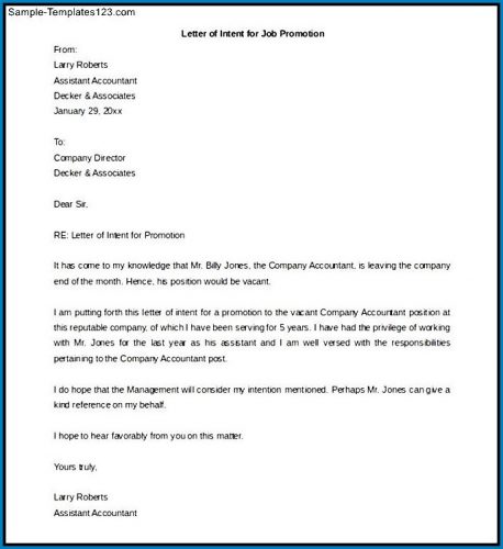 √ Free Printable Letter Of Intent For Promotion