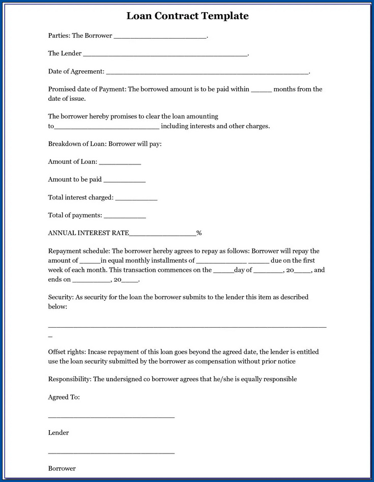 Example of Loan Contract Agreement Template