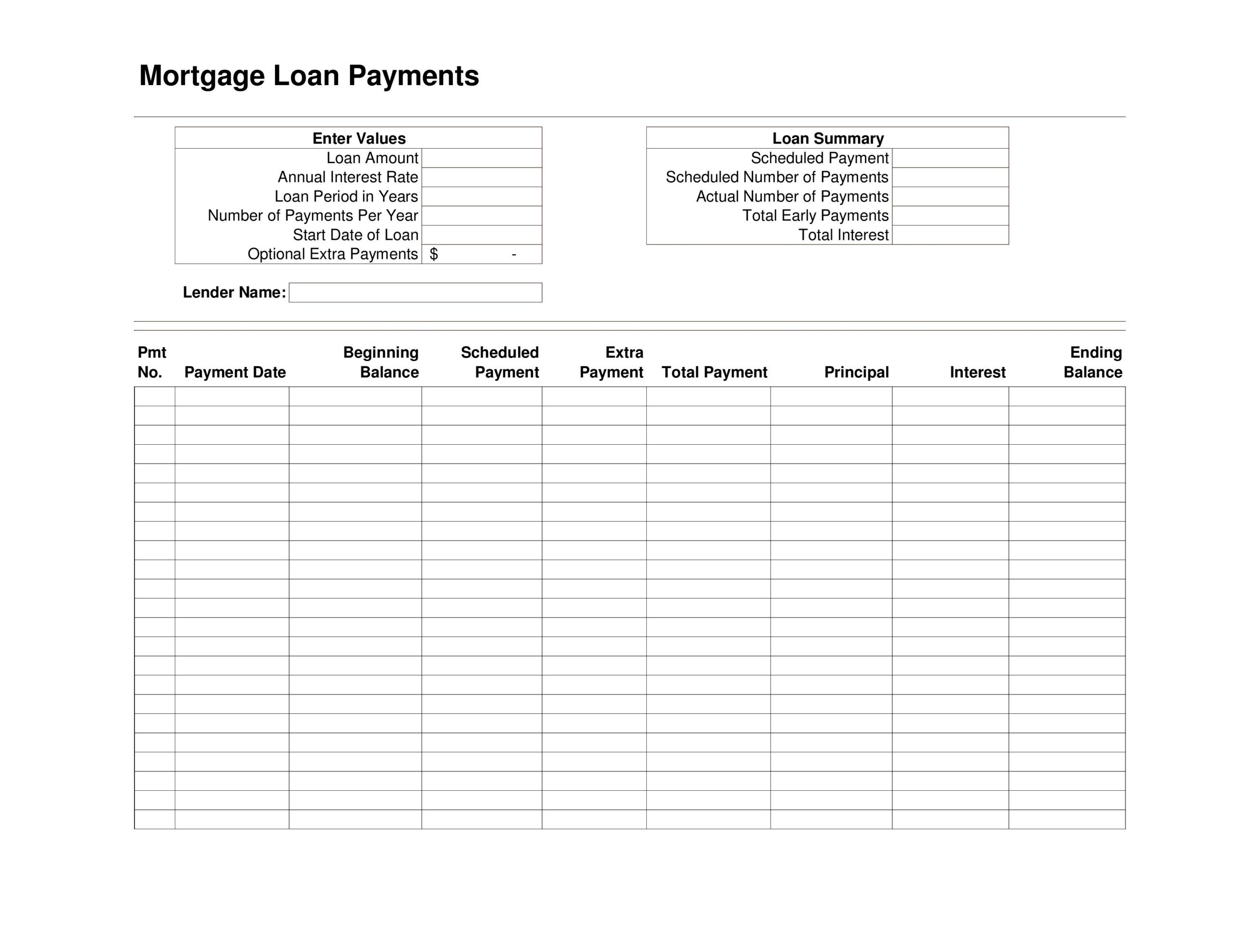 Example of Loan Payment Schedule Template