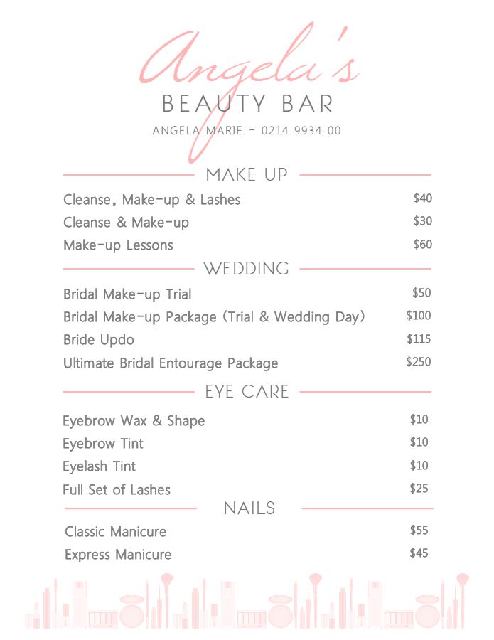 Example of Makeup Price List Template