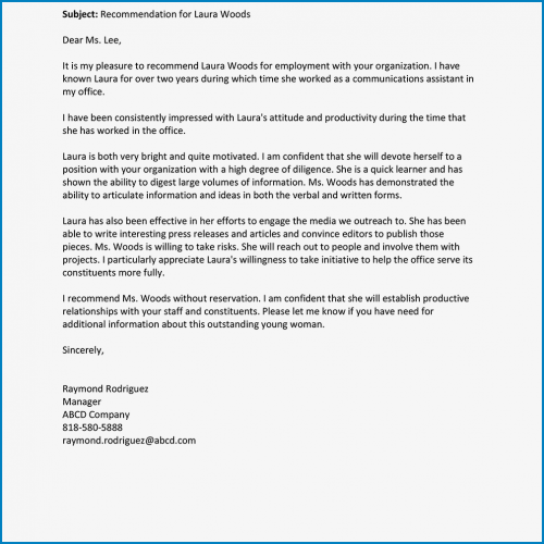 √ Manager Letter Of Recommendation Template