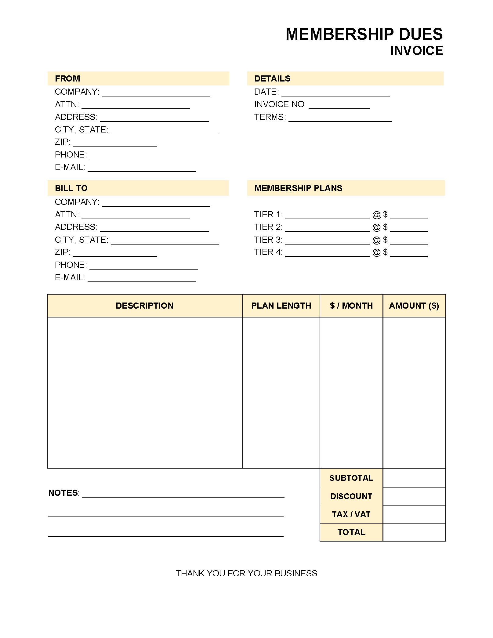 Example of Membership Monthly Fee Payment Template