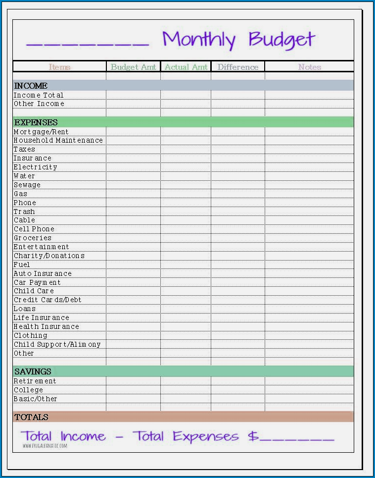 Example of Monthly Budget Template