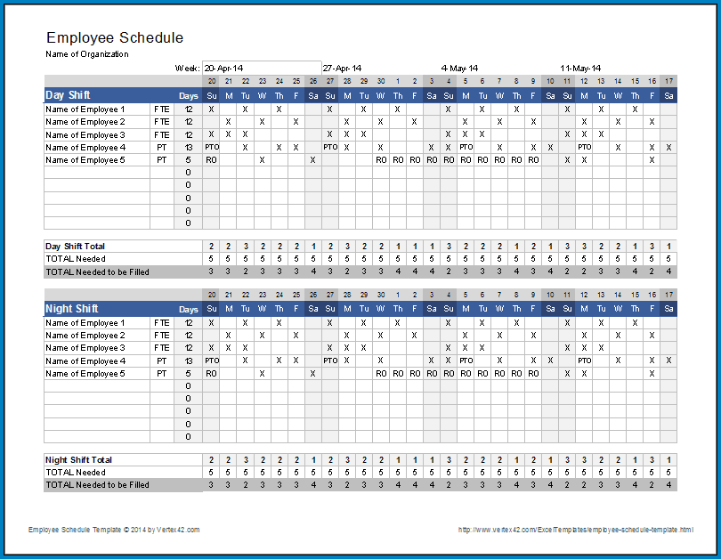 Example of Monthly Employee Schedule Template