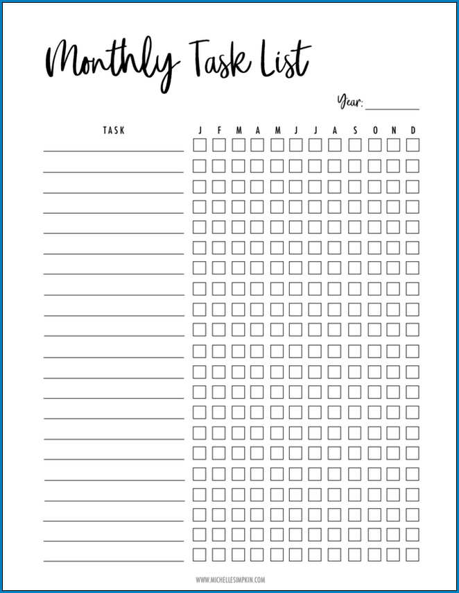 Example of Monthly To Do List Template