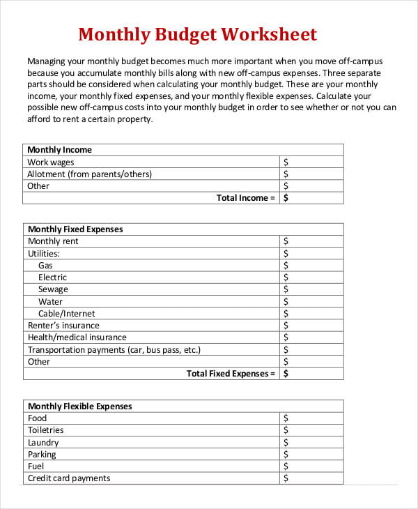 Example of Office Expense Budget Worksheet Template