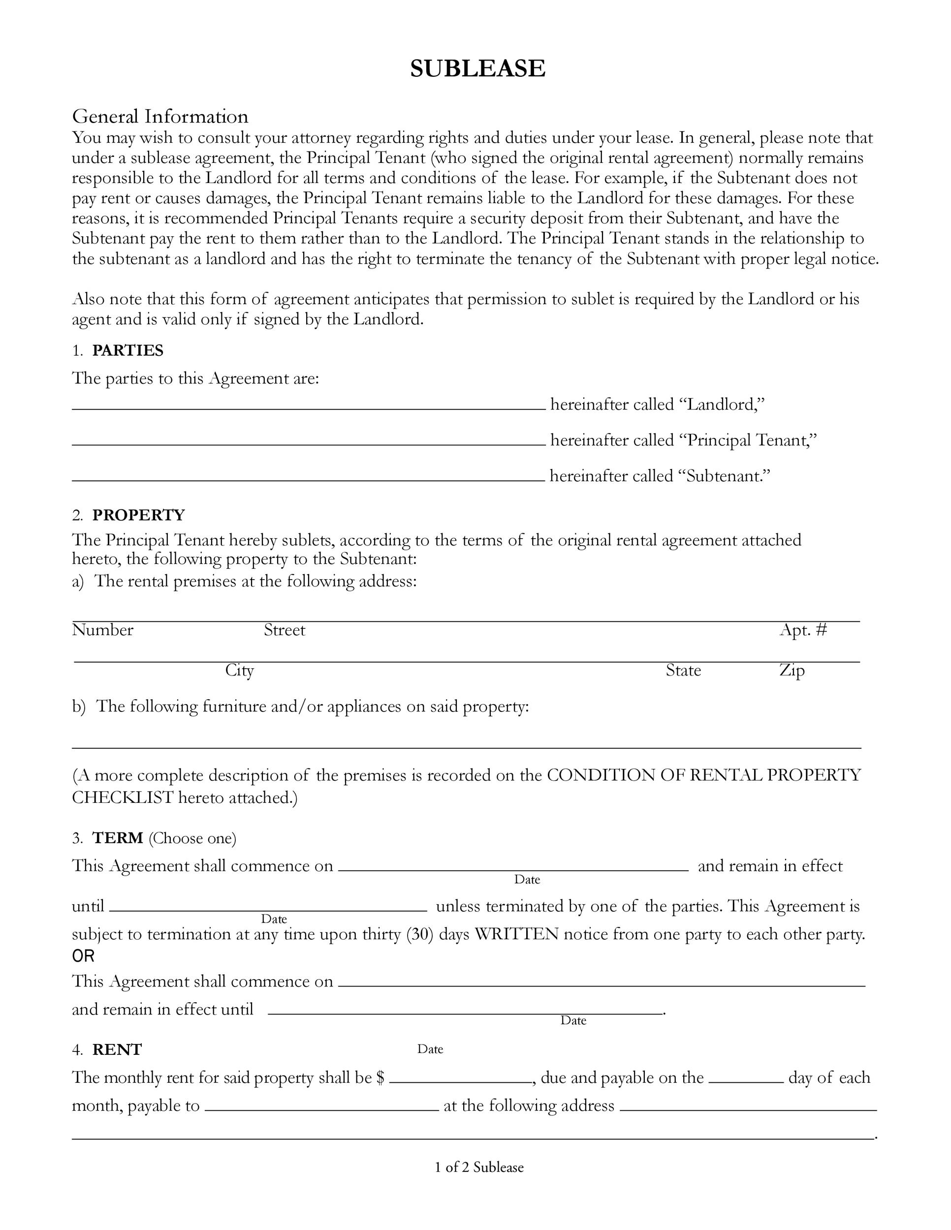 Example of Office Sublease Agreement Template