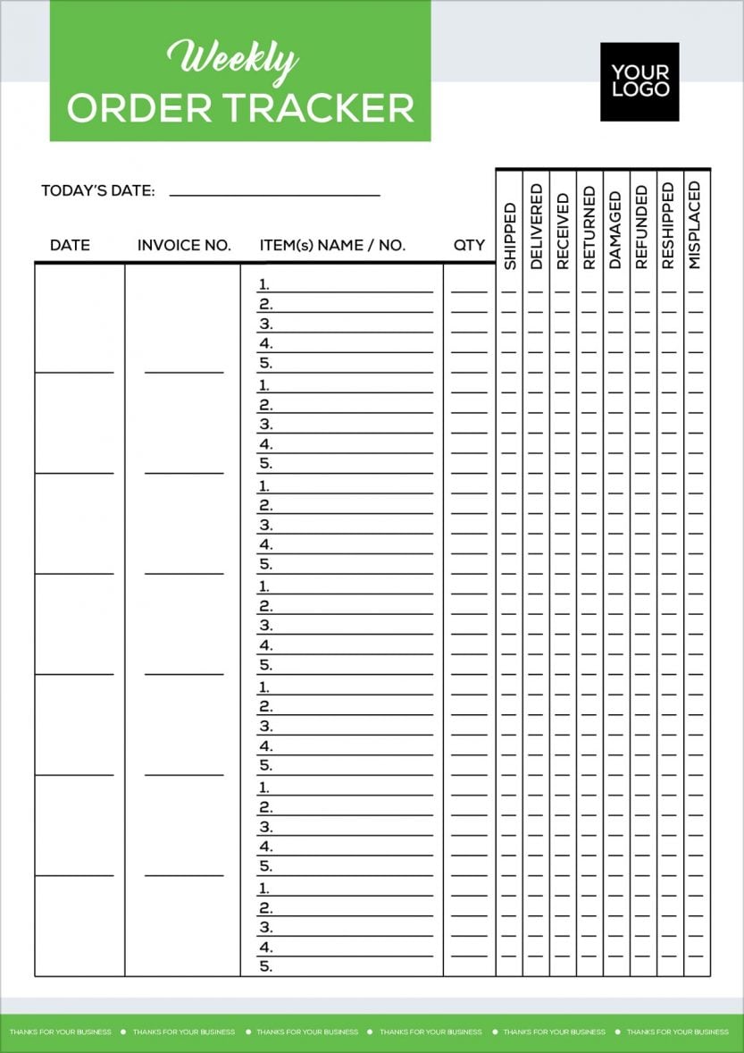 Example of Order Tracker Template