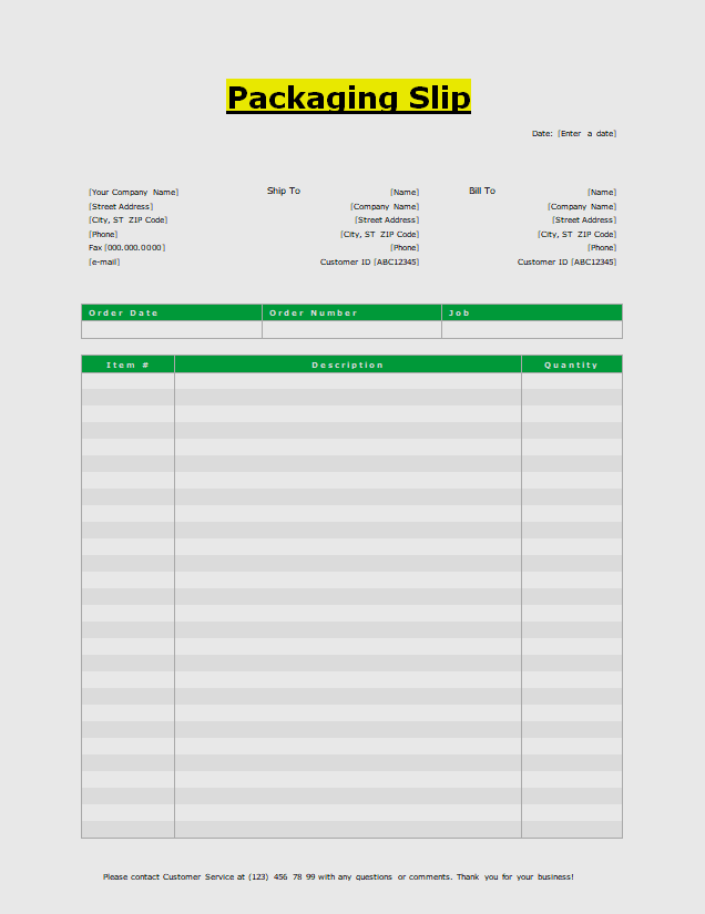 Example of Packing Slip Template