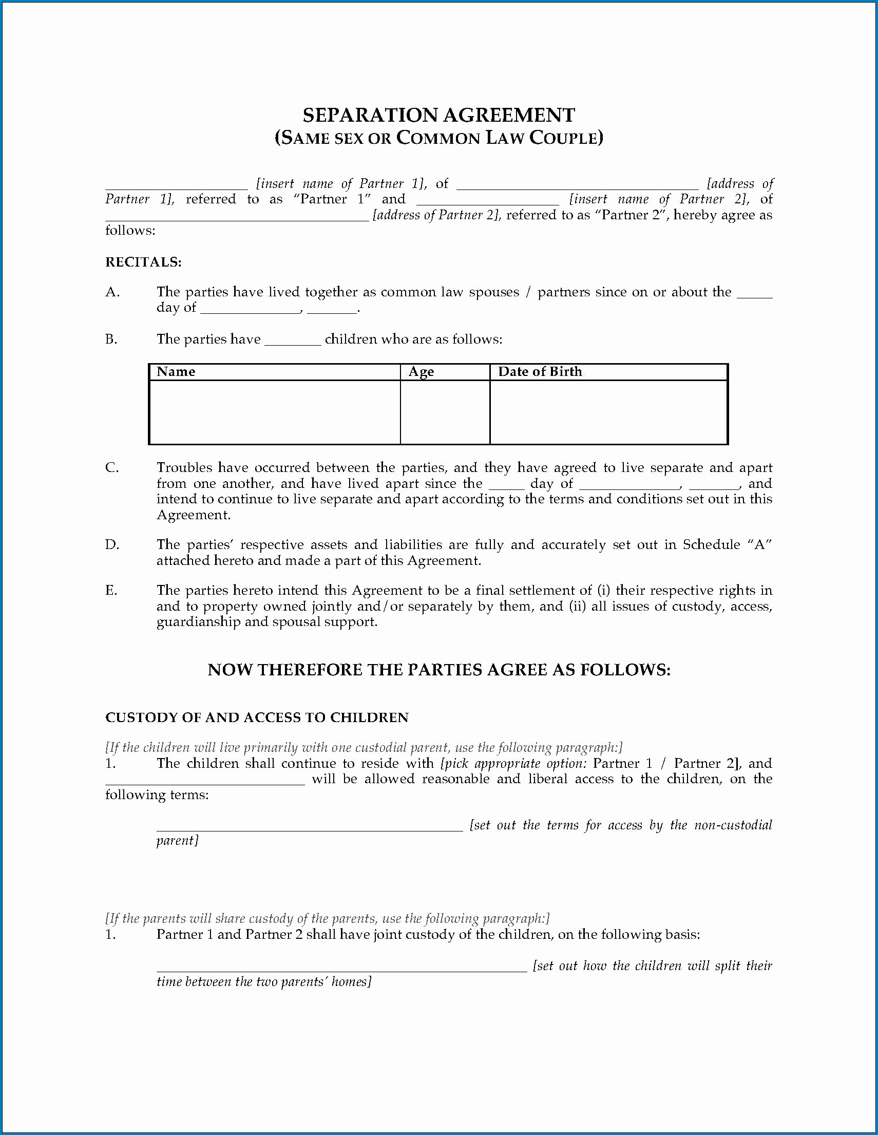 Child Agreement Template