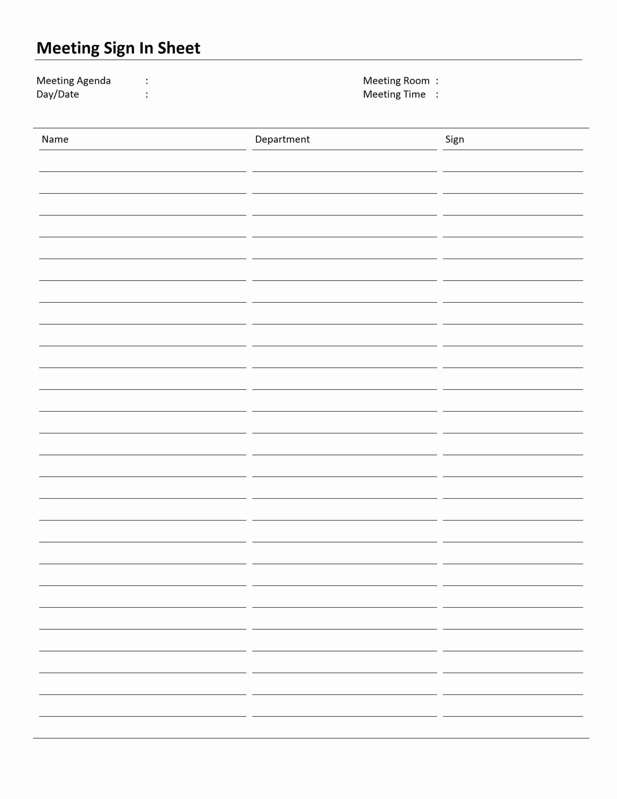 Example of Parents School Meeting Sign in Sheet Template