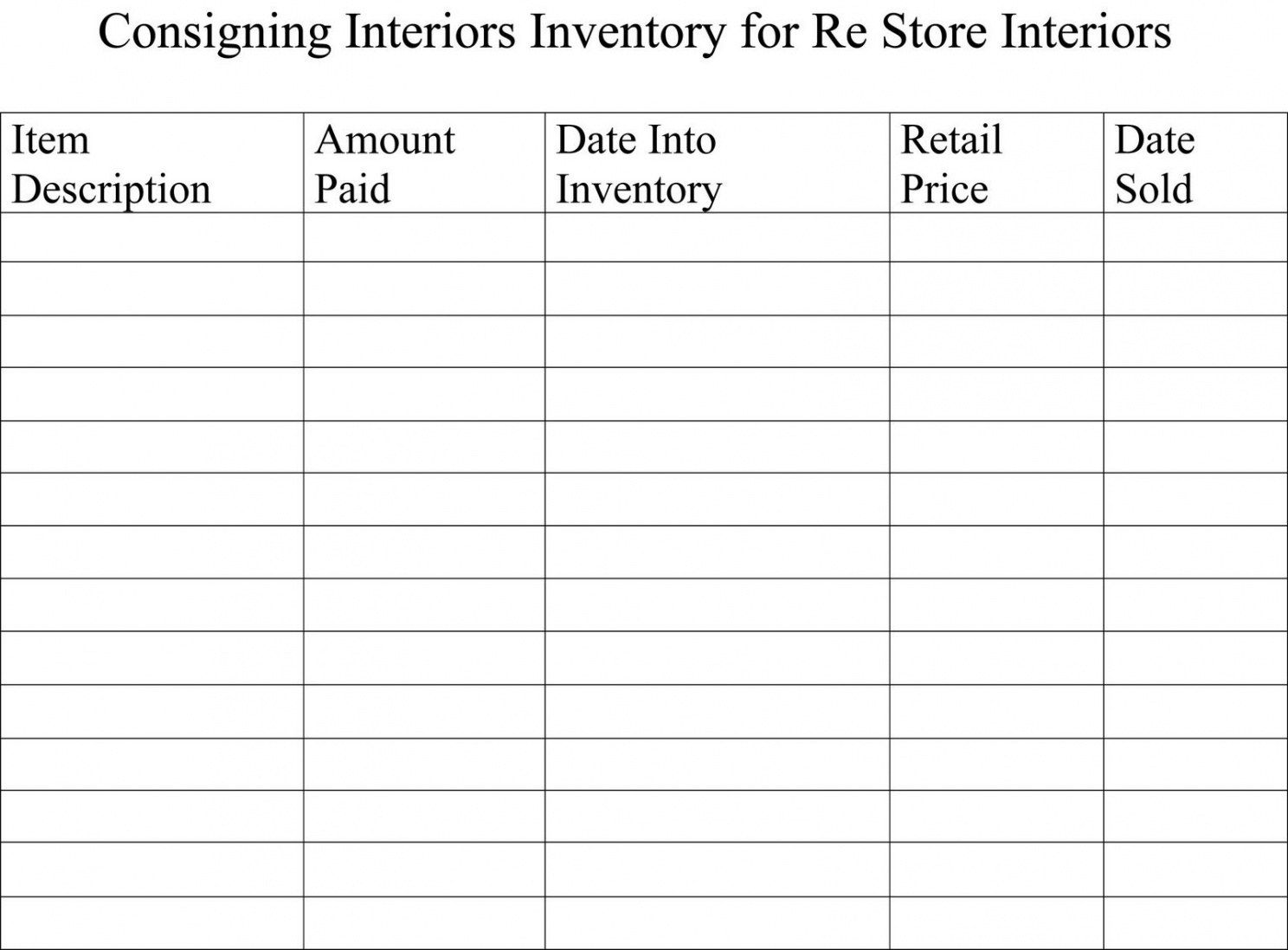 Example of Party Attire Inventory Template