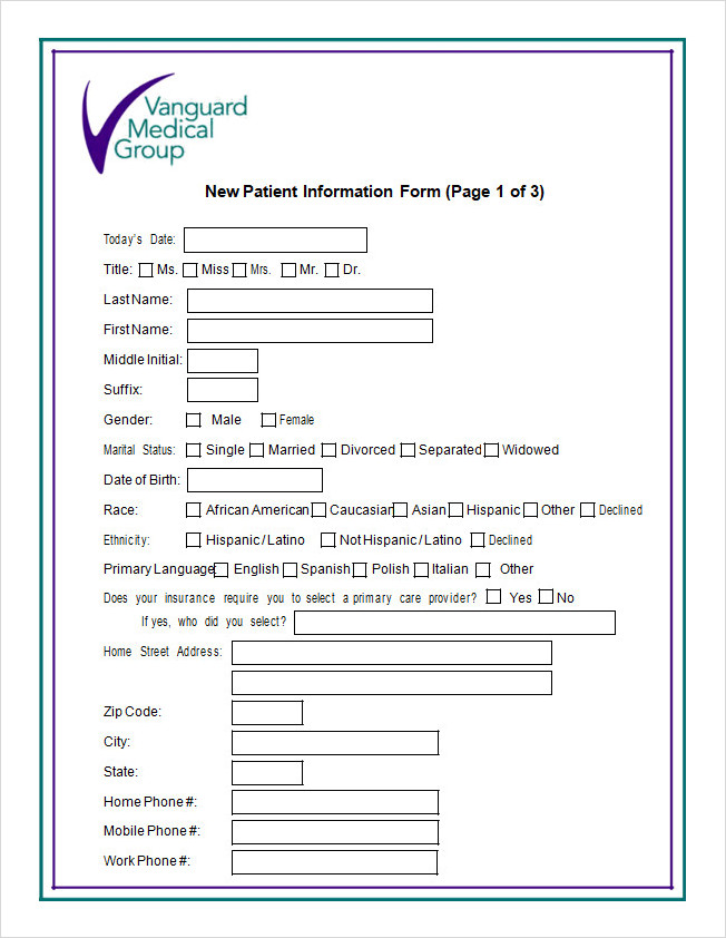 Example of Patient Registration Form