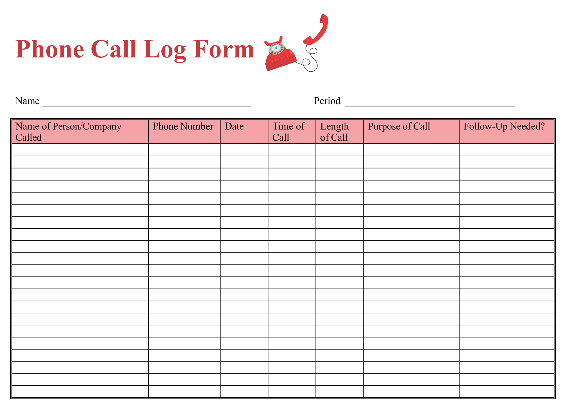 Example of Phone Message Log Template