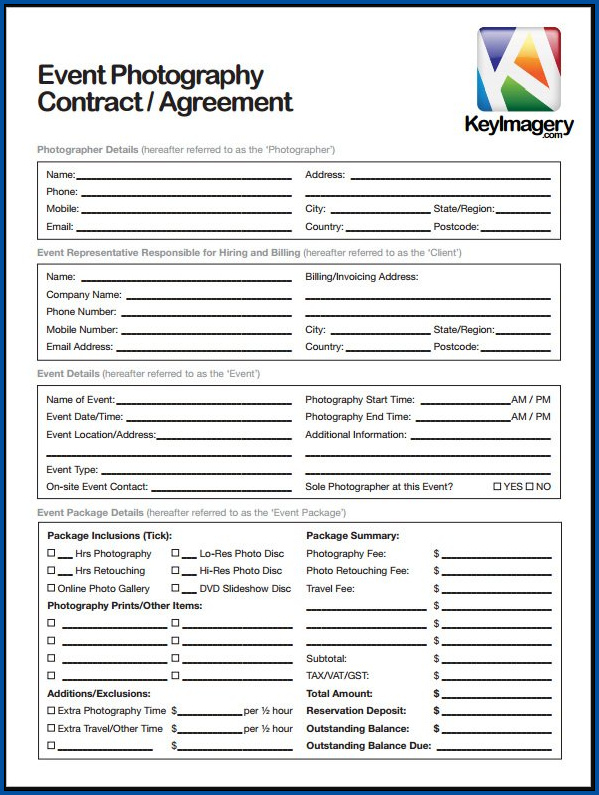 Example of Photography Contract For Events