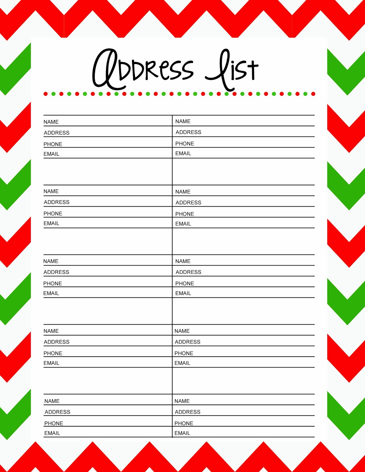 Example of Printable Address List Template