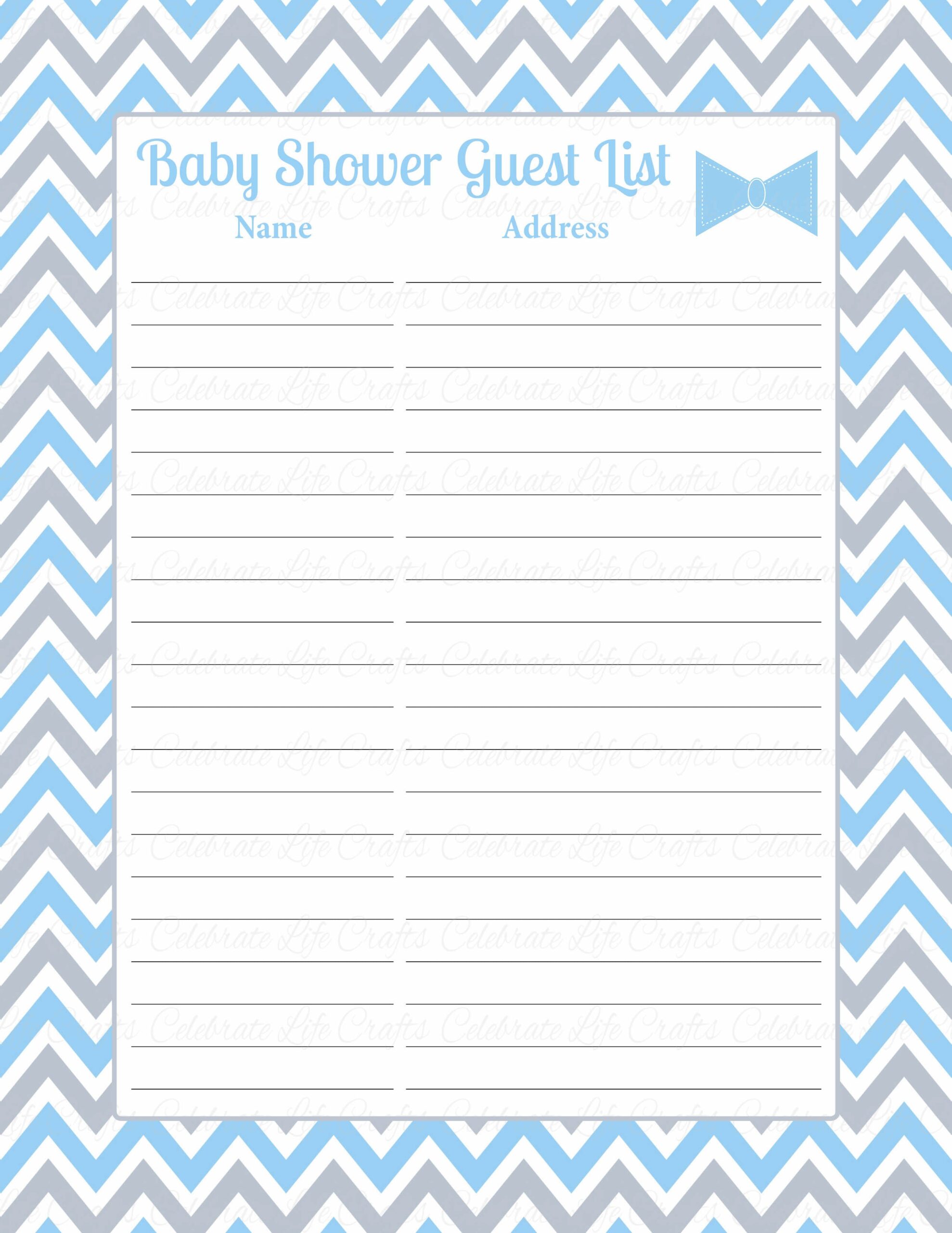 Example of Printable Baby Shower Guest List Template