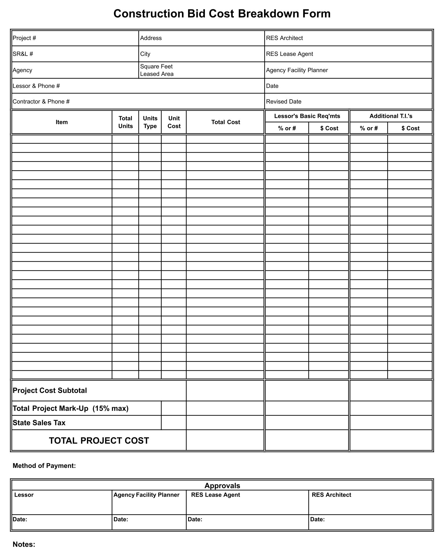 Example of Printable Bid Proposal Template