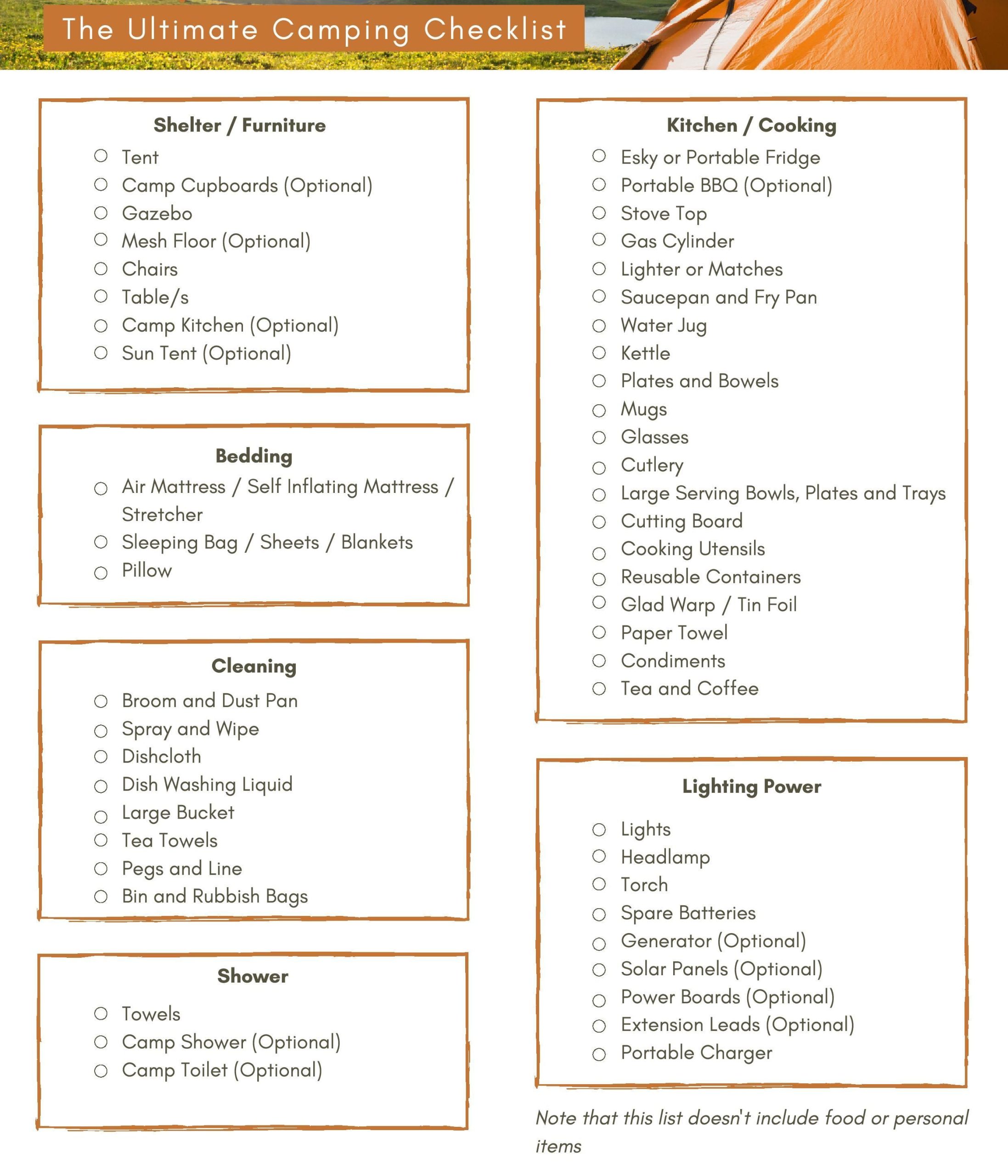 Example of Printable Camping Checklist Template