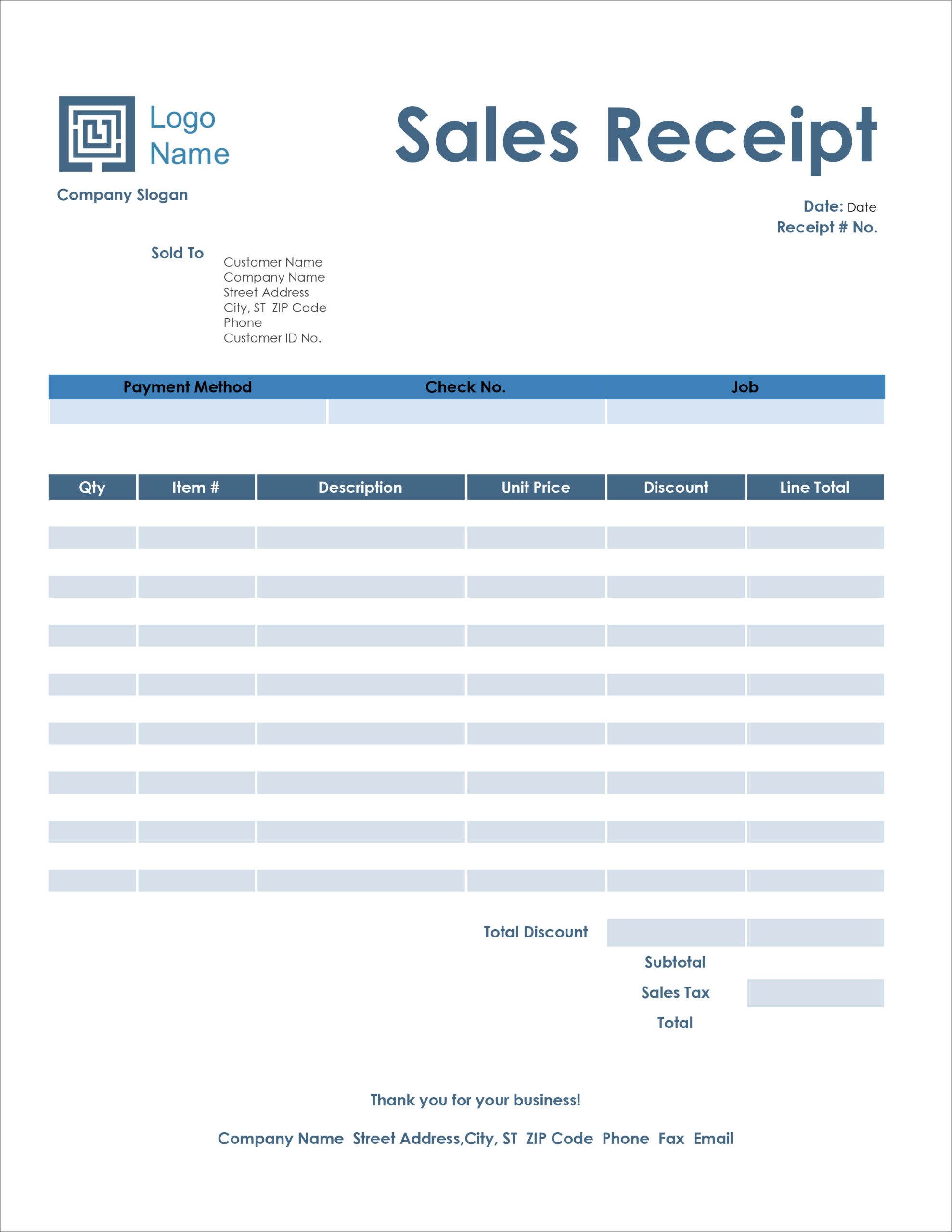 Example of Printable Company Receipt Template