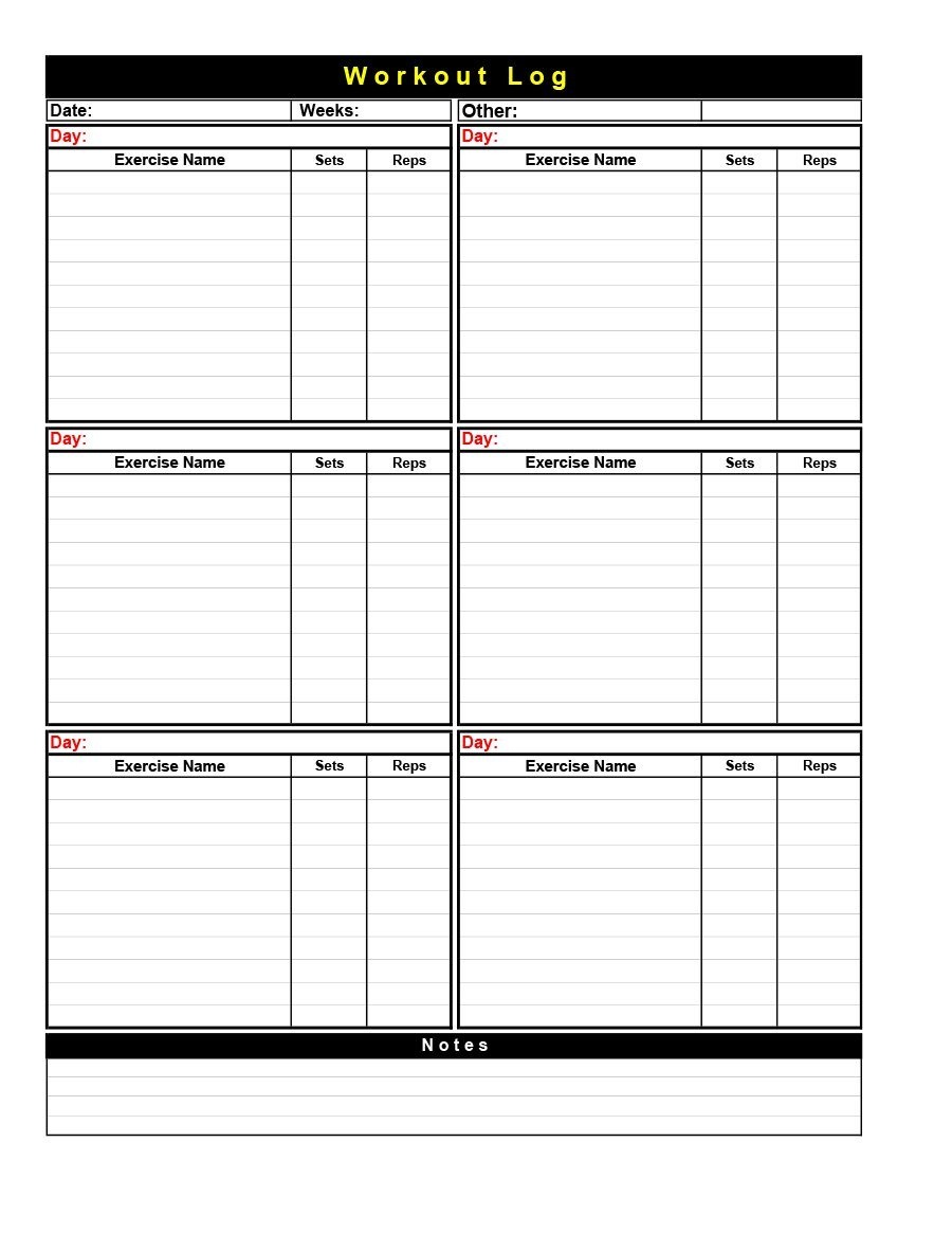 + Effective Workout Log & Calendar Templates ᐅ Template Lab Free Printable Workout Log Sheets