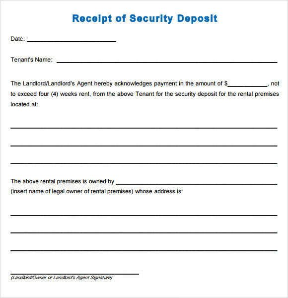 Example of Printable Deposit Receipt Template