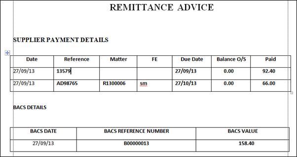 Example of Printable Employee Payment Advice Template