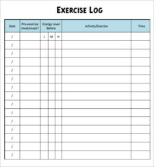 Example of Printable Fitness Log Template