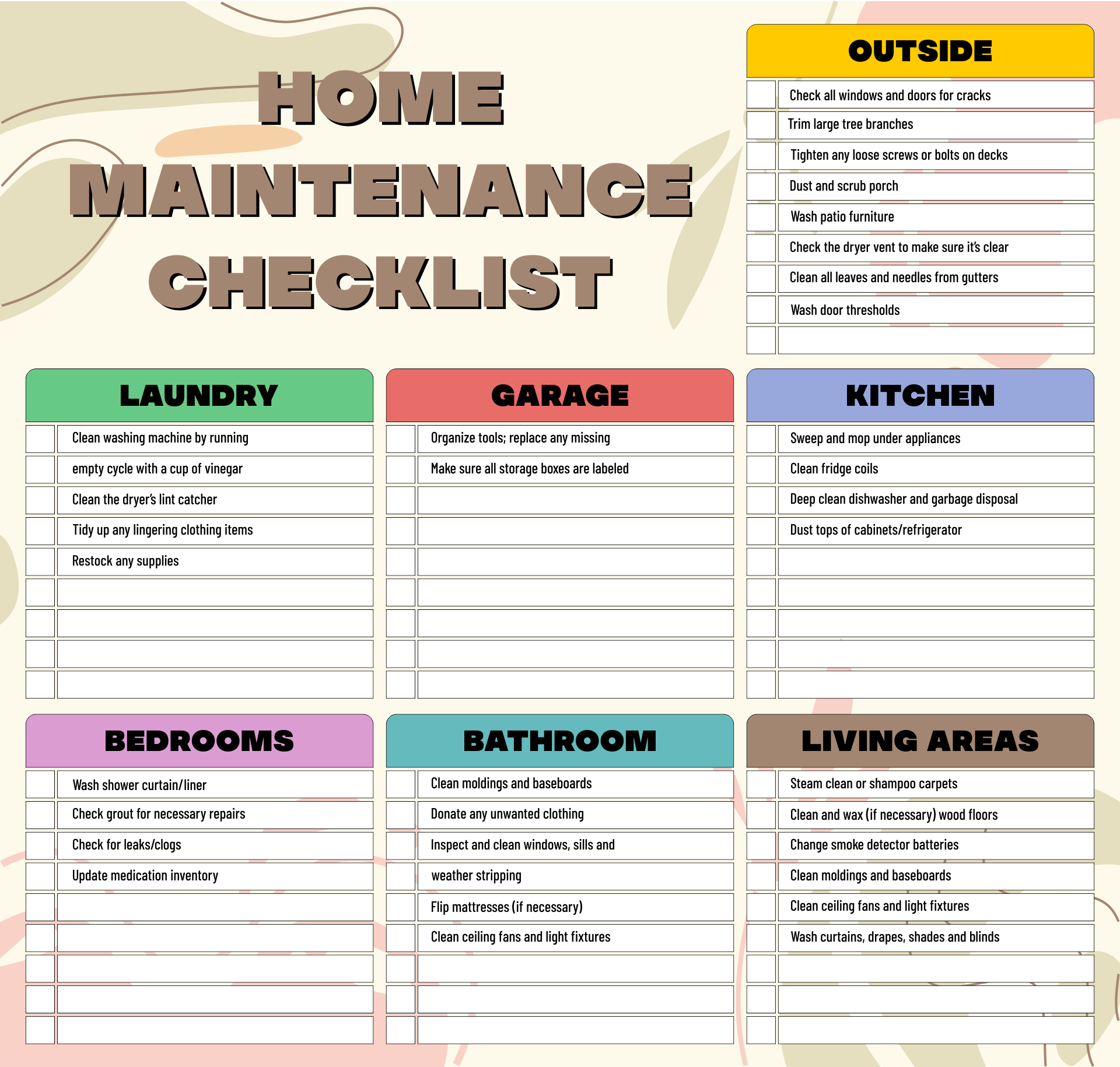 Example of Printable Home Maintenance Schedule Template