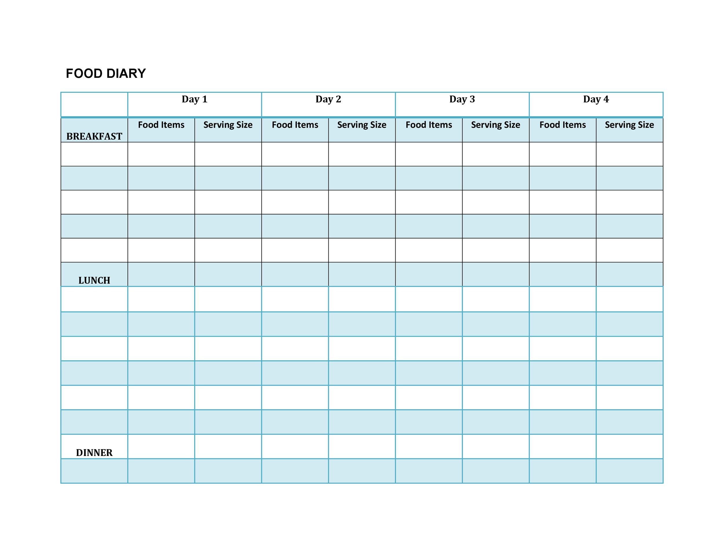 Example of Printable Meal Log Template